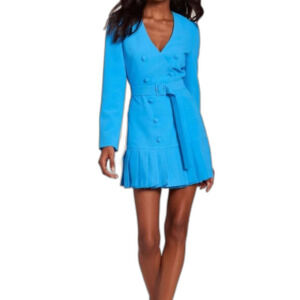 Elegant Blue Double-Breasted Women's Dress